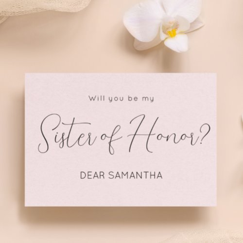 Pink Be My Sister of Honor Script Invitation