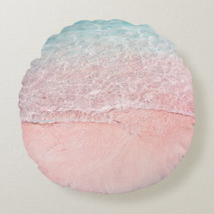 Pink Beach and Splash Wave Round Pillow