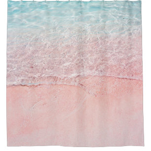 Pink Beach and Splash Wave Shower Curtain