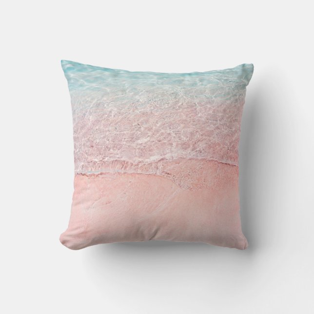 Pink Beach and Splash Wave Throw Pillow (Front)