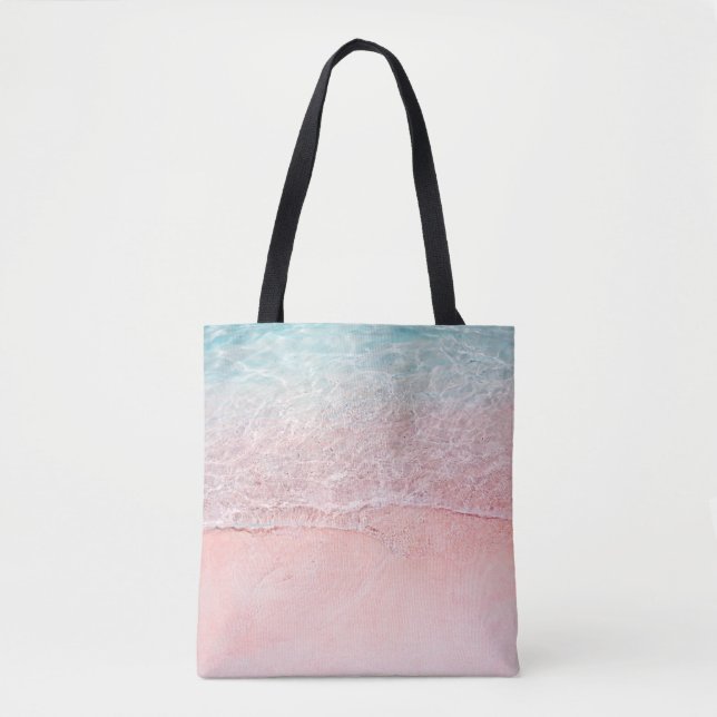 Pink Beach and Splash Wave Tote Bag (Front)