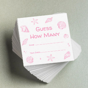 Pink Beach Baby Shower Guess How Many Game Enclosure Card