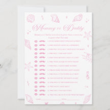 Pink Beach Baby Shower Guess Who Game Card