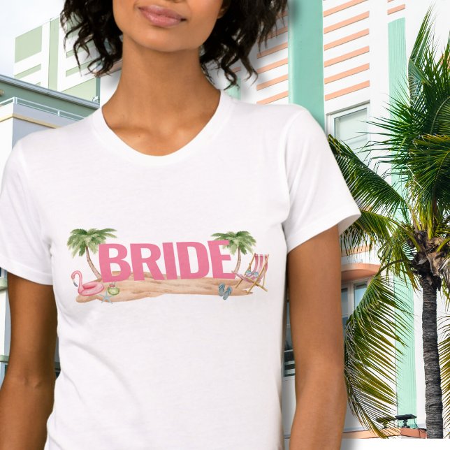 Pink Beach Bachelorette Party Bride T-Shirt (Cute Beach Bride To Be T-Shirt)