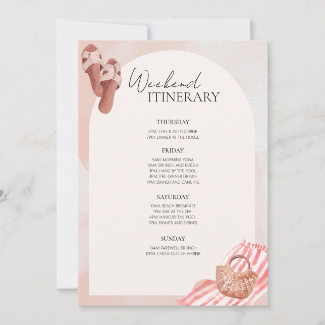 Pink Beach Bachelorette Party Weekend Itinerary Invitation (Front)