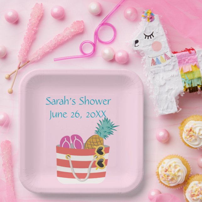 Pink Beach Bag  Paper Plates (Party)