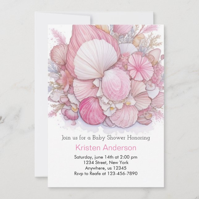 Pink Beach Blissful Ocean Girl Baby Shower Invitation (Front)