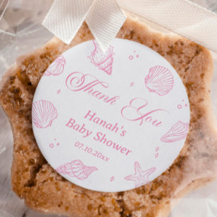 Pink Beach Coastal Baby Shower Thank You  Classic Round Sticker