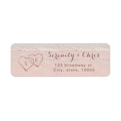 Pink beach hearts in the sand return address label