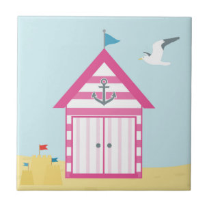 Pink Beach Hut Ceramic Tile