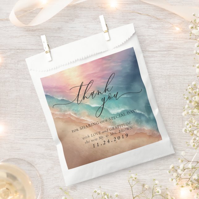 Pink Beach Ocean Sea Formal Minimalist Wedding Favor Bag (Clipped)