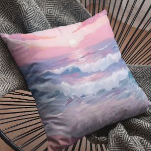 Pink Beach Ocean Shore Painted Throw Pillow