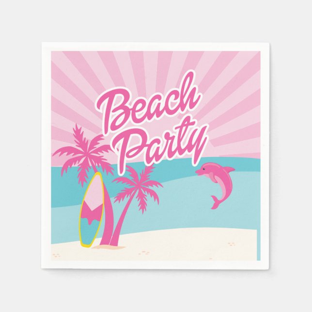 Pink Beach Palm Birthday Napkins (Front)