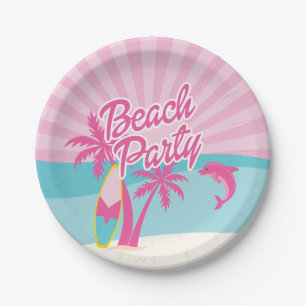 Pink Beach Palm Birthday Paper Plates