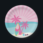 Pink Beach Palm Birthday Paper Plates<br><div class="desc">Pink beach palm trees birthday party.</div>