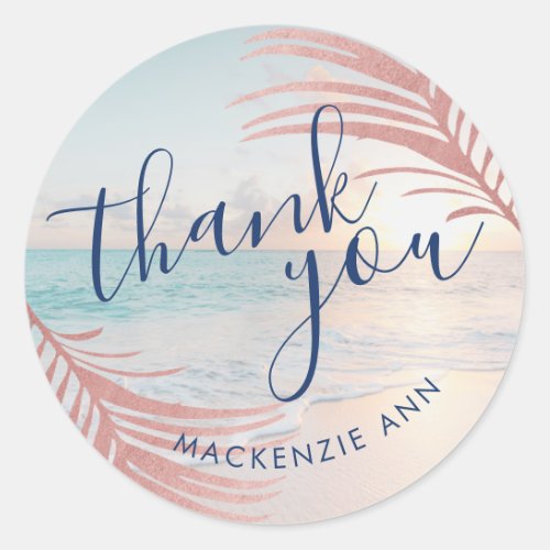 Pink Beach Personalized Thank You Party Favor Classic Round Sticker