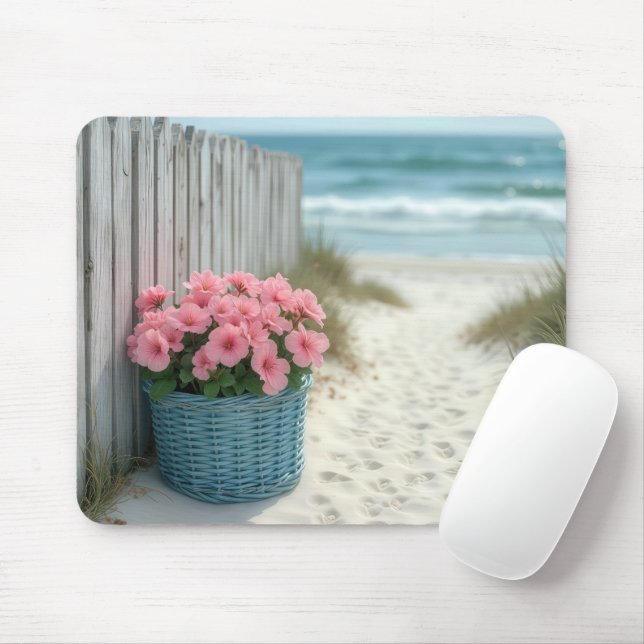 Pink Beach Petunias Mouse Pad (With Mouse)