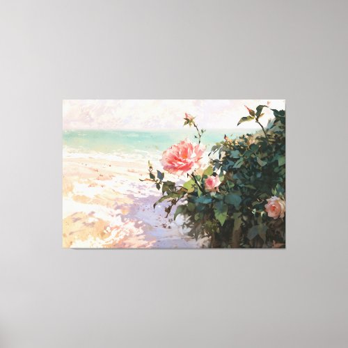  Pink Beach Roses TV2 Stretched Canvas Print