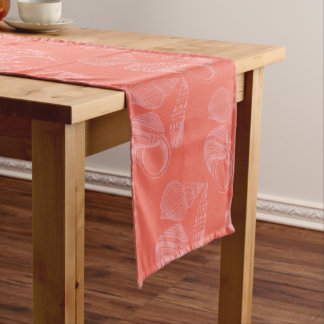 Pink Beach Shells Pattern Coastal Table Runner
