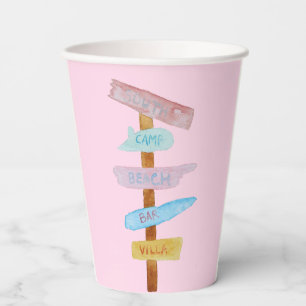 Pink Beach Signs Paper Cups