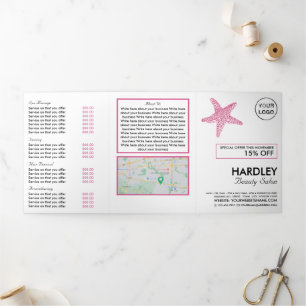 Pink Beach Starfish, Beauty Salon Tri-Fold Flyer