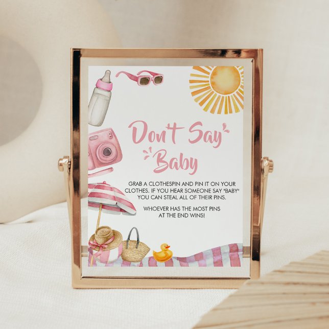 Pink Beach Summer Baby Shower Don't Say Baby Poster (Splish Splash Baby Shower Don't Say Baby Sign)