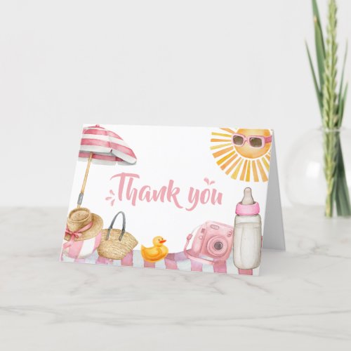 Pink Beach Summer Baby Shower  Thank You Card