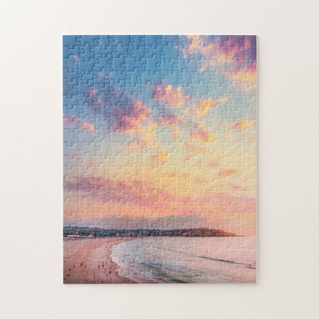 Pink beach sun golden skies beautiful vacation jigsaw puzzle (Vertical)