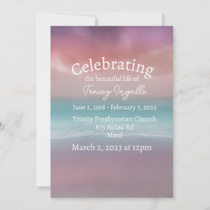 Pink Beach Sunset Celebration of Life Invitation