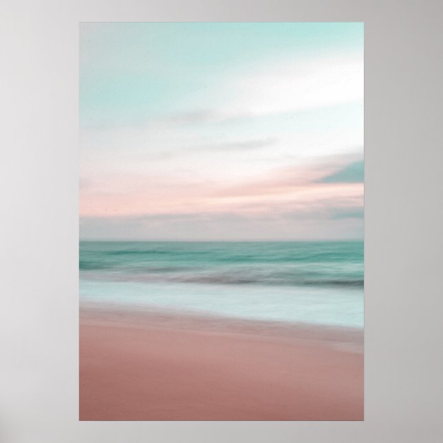 Pink Beach Sunset Ocean Beach Photography Poster (Front)