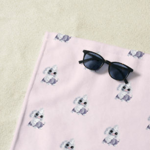 Pink Beach Towel with Cute Pet Dog - Customizable