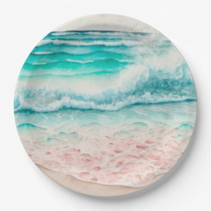 Pink beach waves paper plates