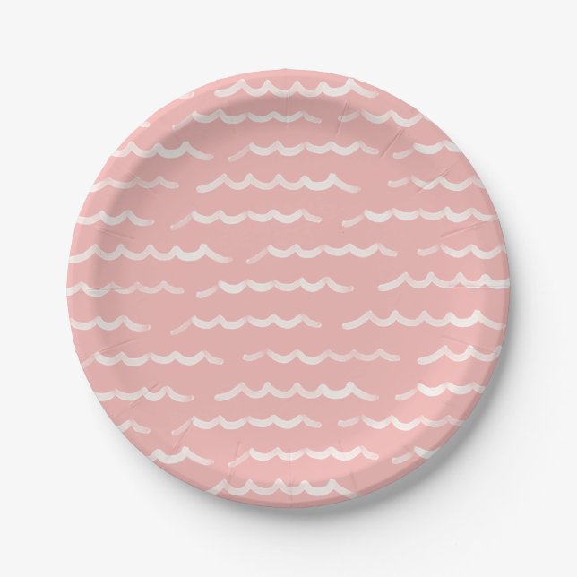 Pink Beach Waves Surf Baby Shower Paper Plates (Front)