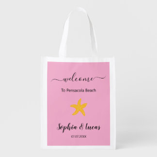 Pink Beach Wedding Welcome Starfish  Grocery Bag