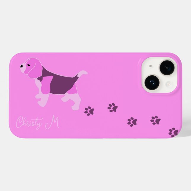 PINK BEAGLE DOG ON PINK WITH MUDDY PAW PRINT NAME  Case-Mate iPhone CASE (Back (Horizontal))