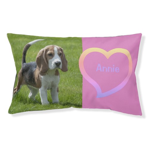 Pink Beagle Dog Rainbow Colored Love Heart Photo   Pet Bed