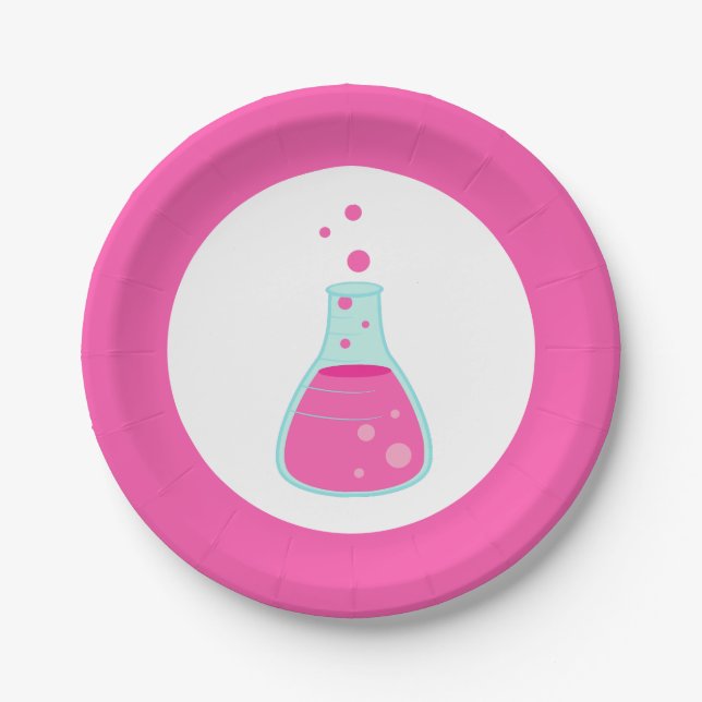 Pink Beaker Science Party Paper Plates (Front)