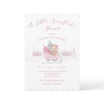 Pink Bear A Little Snowflake Baby Shower Invitation