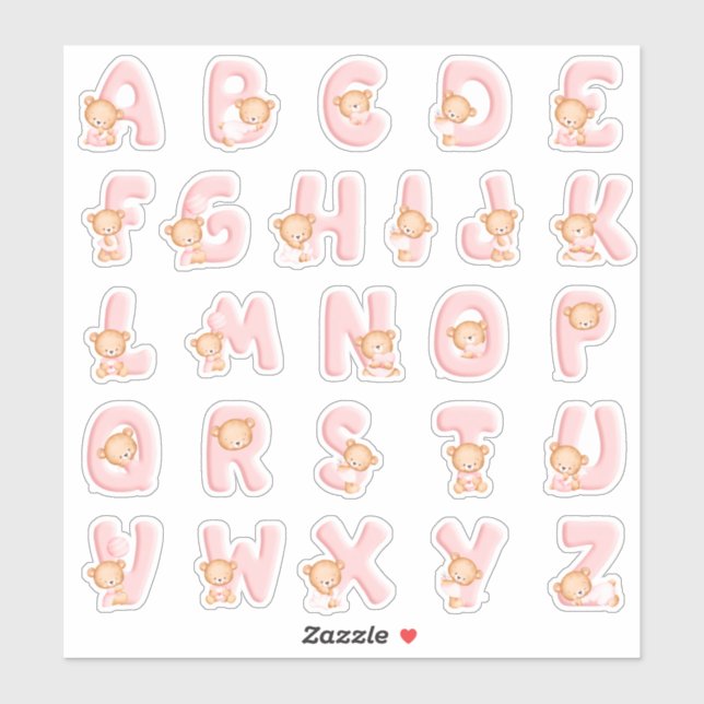Pink Bear Alphabet Set Sticker (Sheet)