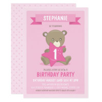 Pink Bear Any Age or First Birthday Invitation
