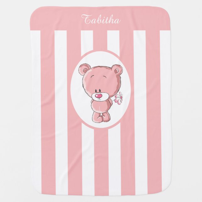 Pink Bear Baby Blanket (Front)