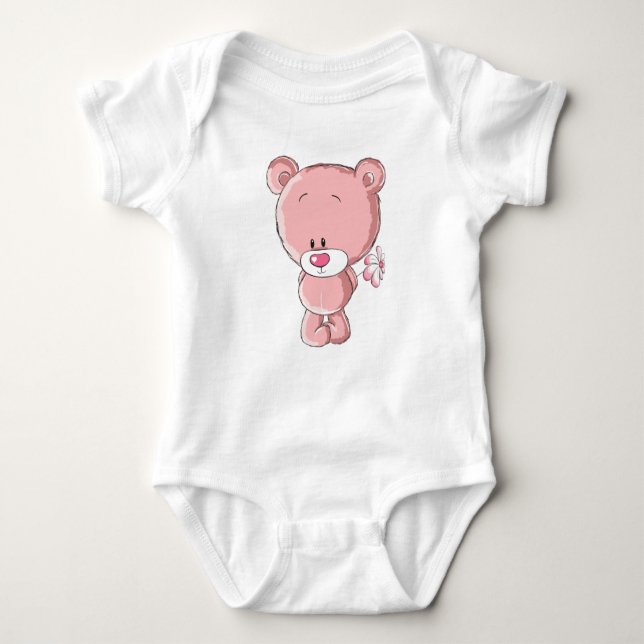 Pink Bear Baby Jersey Bodysuit (Front)