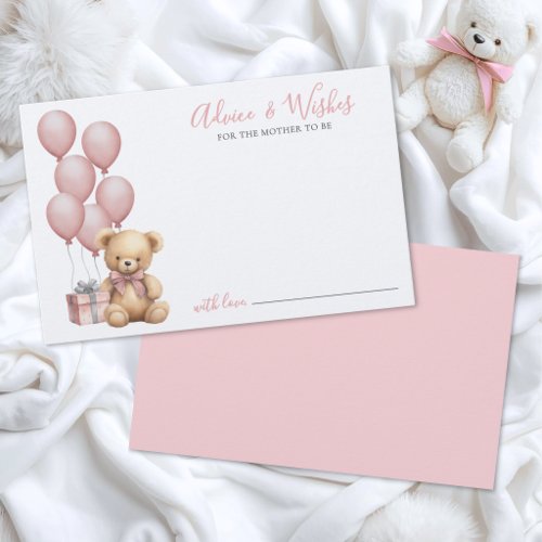 Pink Bear Baby Shower Advice Card