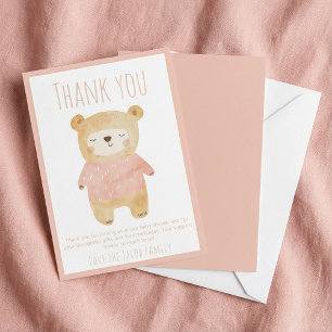 Pink Bear Baby Shower Cute thank you  Card