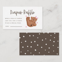 Pink Bear Baby Shower Diaper Raffle Ticket