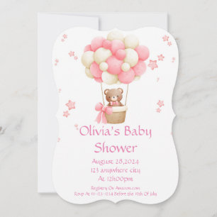 Pink bear baby shower invitation 