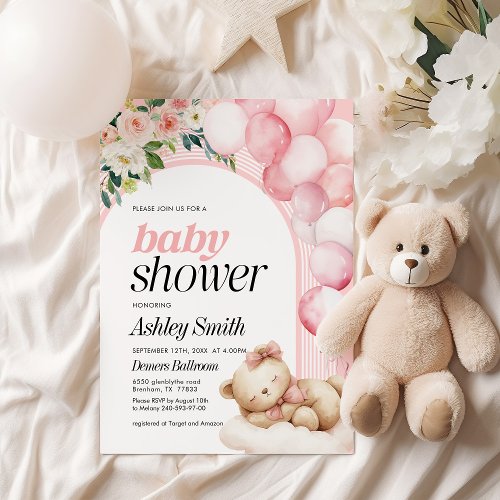 Pink Bear baby Shower Invitation