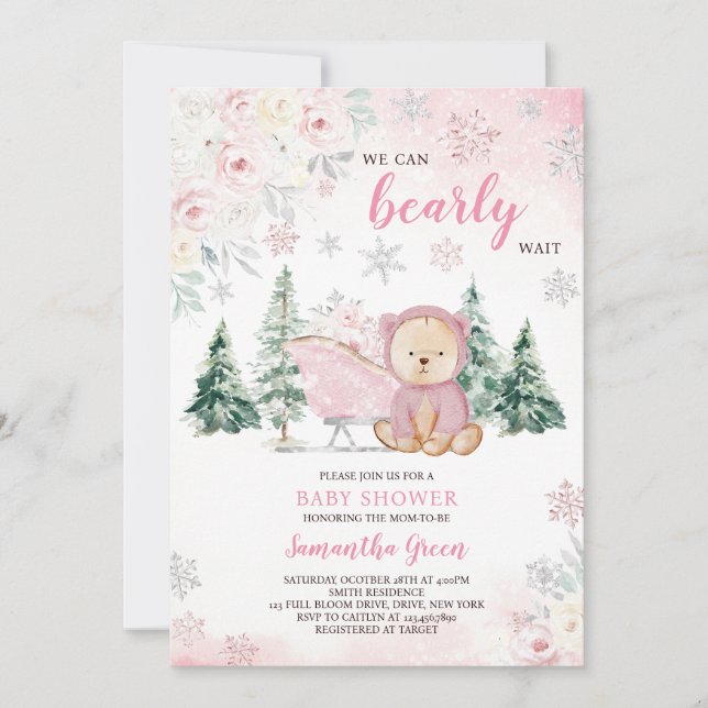 Pink Bear Baby Shower Invitation (Front)