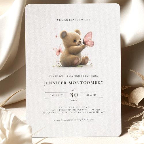 Pink Bear Baby Shower Invitation Girls