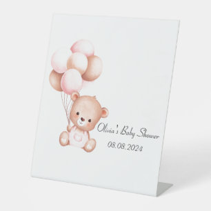 pink bear baby shower pedestal sign
